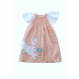 MUD PIE Easter Bunny Boho Toddler Girls Applique Smocked Dress 5T Sundress Pink